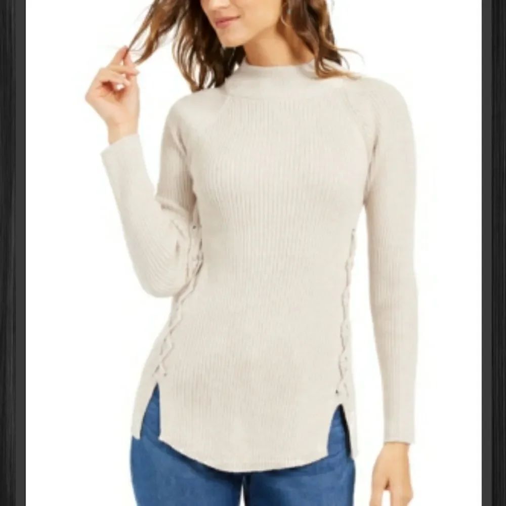 Style & Co Mock Neck Lace-Up Ribbed Knit Sweater Sz XL